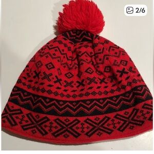 Red and Black Patterned  Wool Ski Hat Beanie